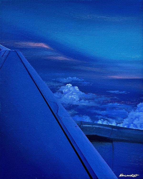 Oil painting titled Flying