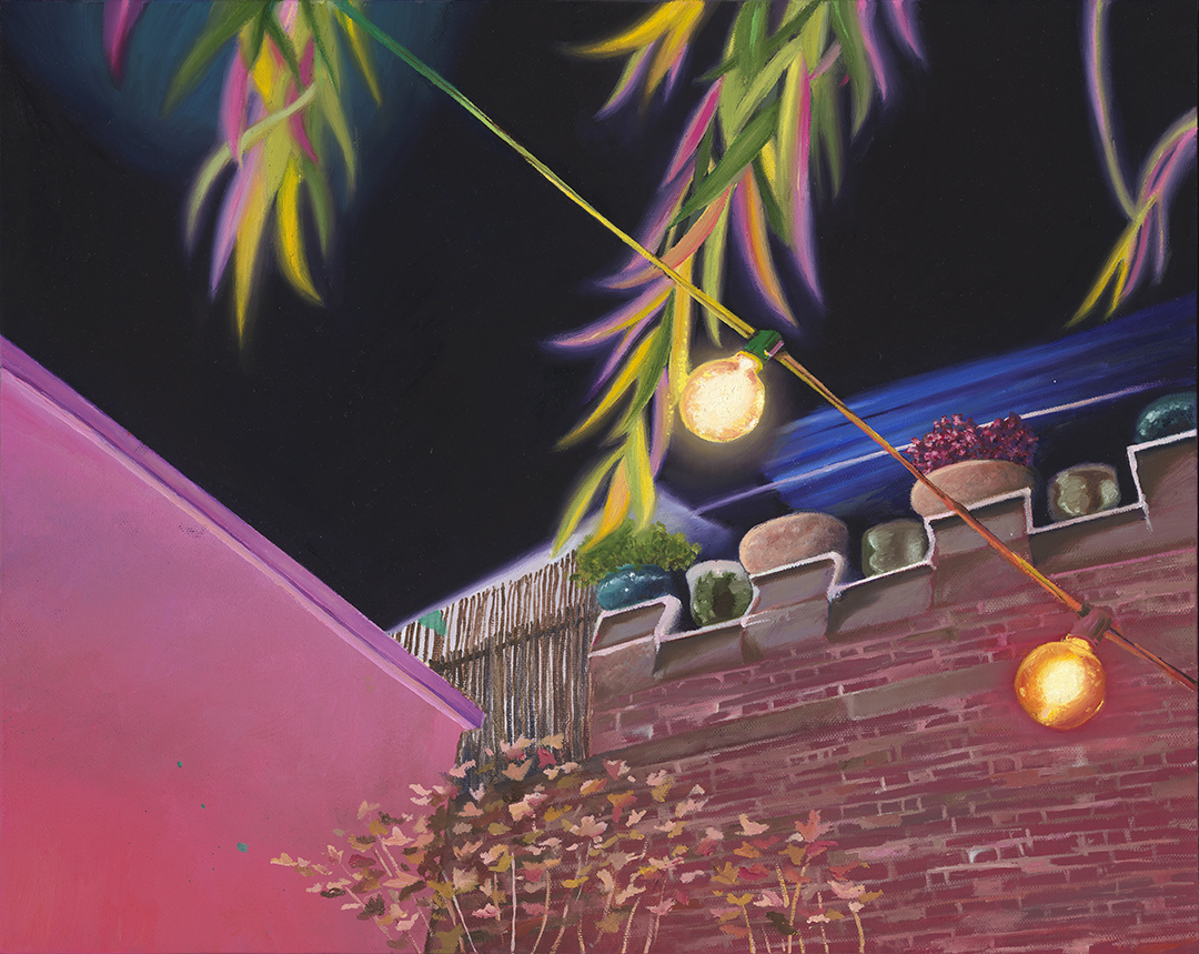 Oil painting titled Rooftop